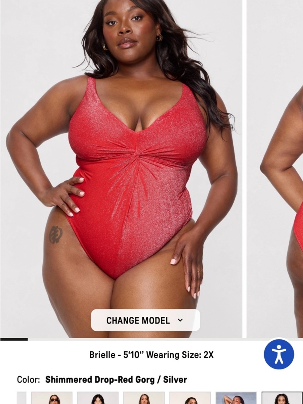 Yitty by Lizzo Red Shimmer Twist Plunge Shaping One Piece Swimsuit 2X NWT